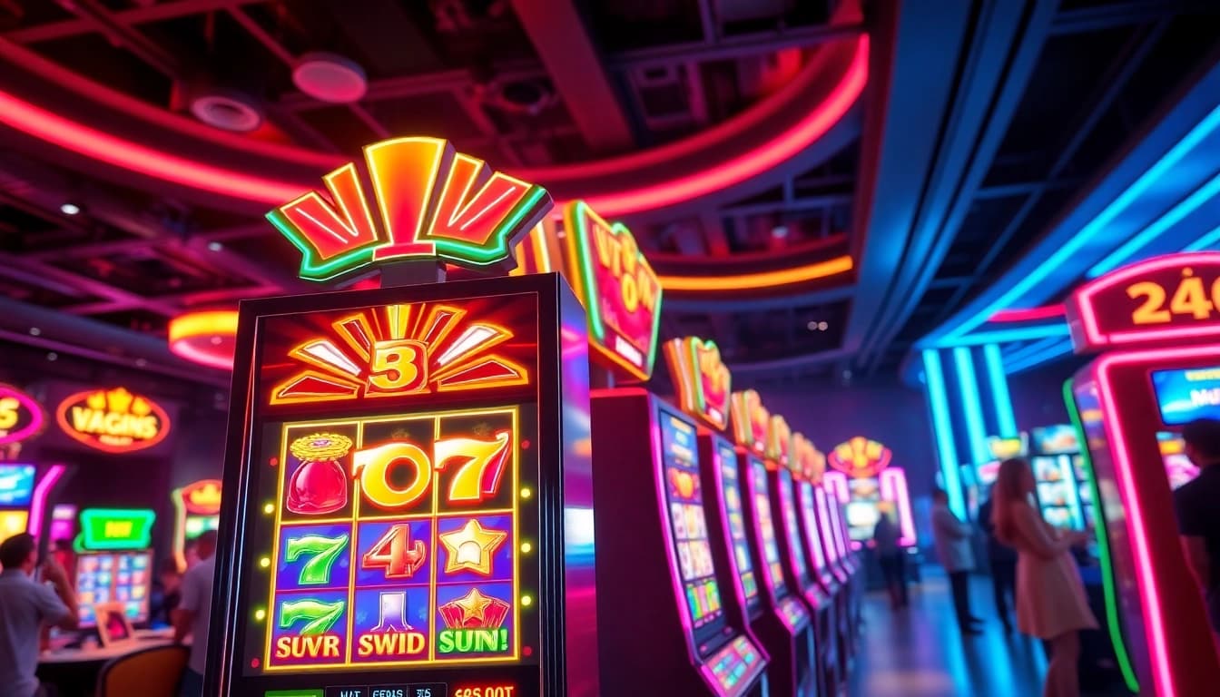 Engaging scene of the Vegas hero gaming experience with vibrant slot machines.