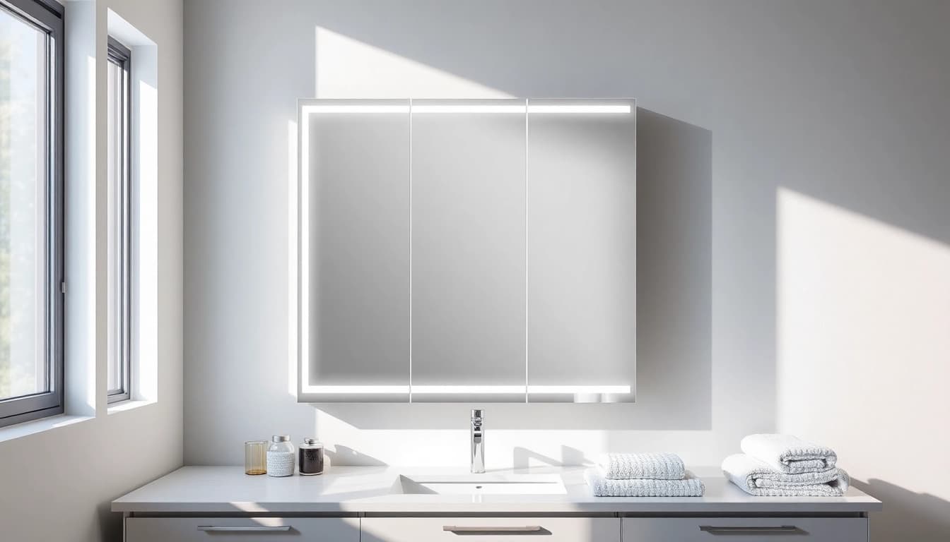 Präsentieren Sie den sonni Spiegelschrank im modernen Bad mit elegantem LED-Licht.