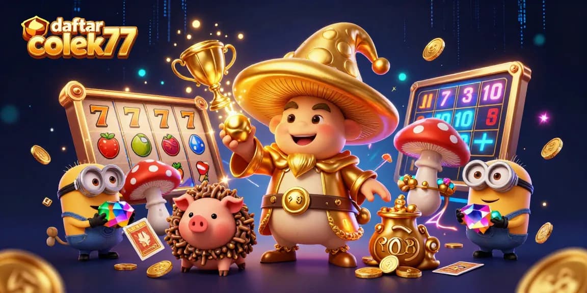 Spin and win big with daftar colek77, featuring a vibrant casino scene filled with characters and game elements.