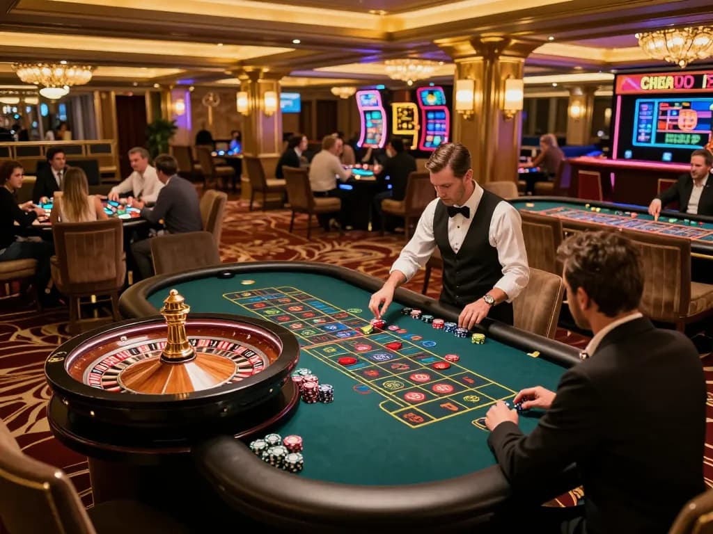 Engaged players at a roulette table in a casino senza licenza adm, creating a lively gaming atmosphere.