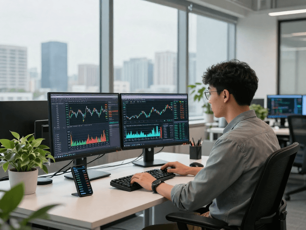 Real-time market data on 700.HK live quote API displayed in a modern tech workspace with coding developer.
