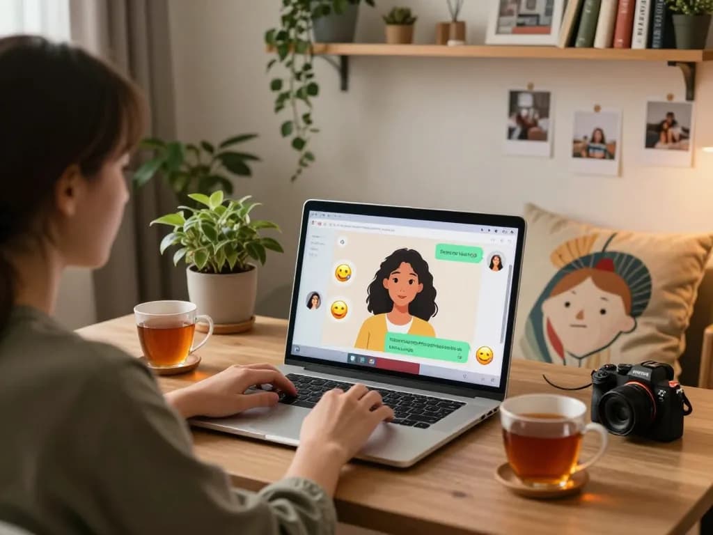 Engaging with girlfriend ai in a cozy home office setting, showcasing modern virtual connection.