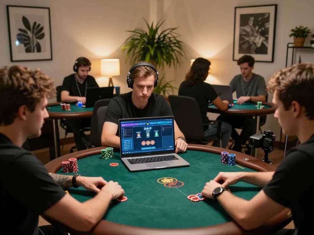 Playing slot kamboja on a high-end laptop in a cozy home office setting, showcasing strategic online gaming