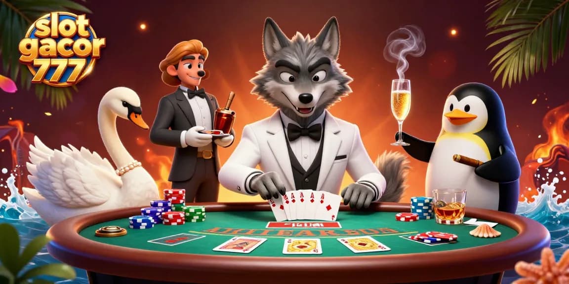 Slot gacor 777 menampilkan karakter kasino mengesankan dengan nuansa kasino berwarna-warni.