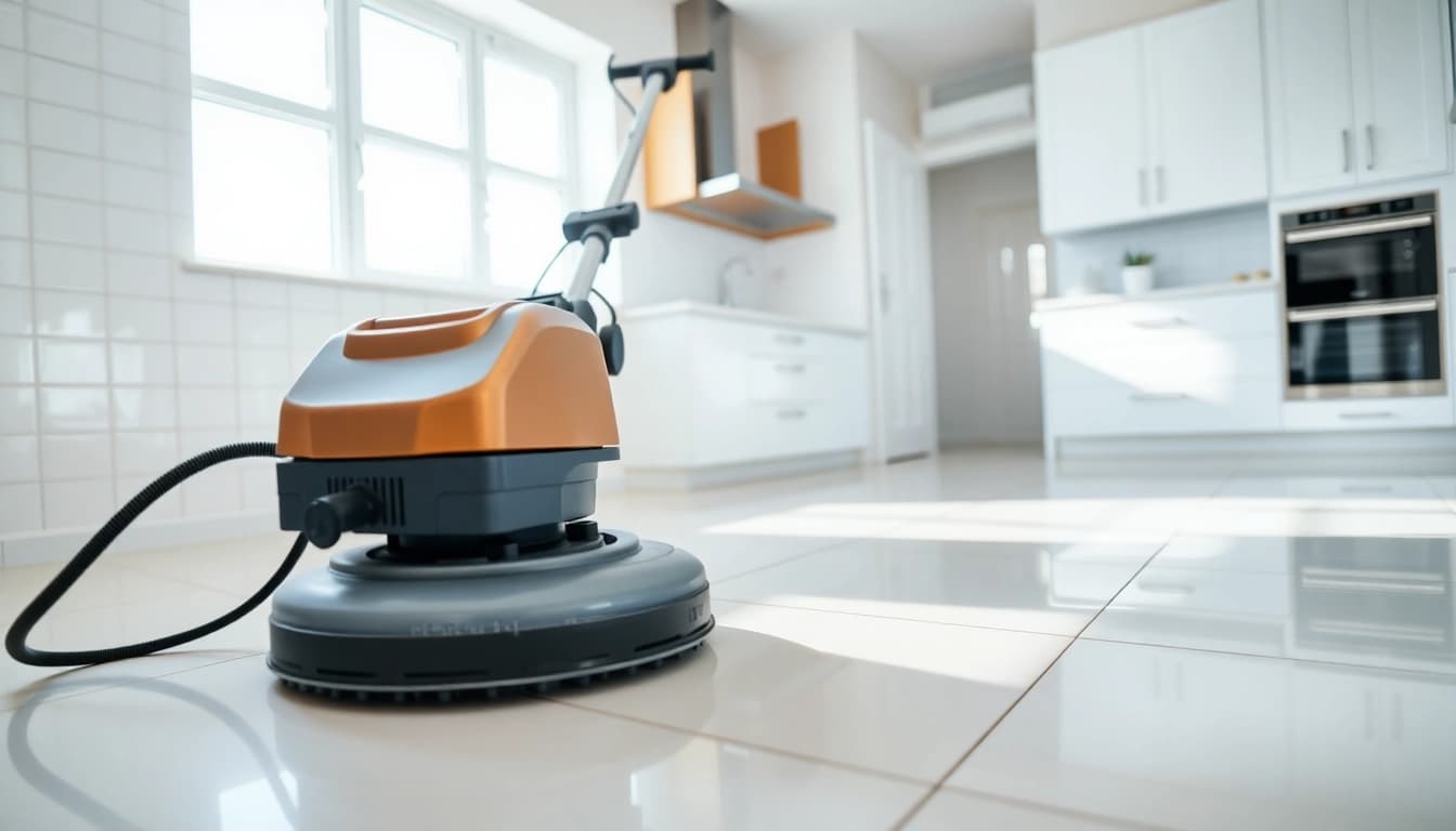 Skilled tile cleaners near me providing professional cleaning services in bright kitchen.