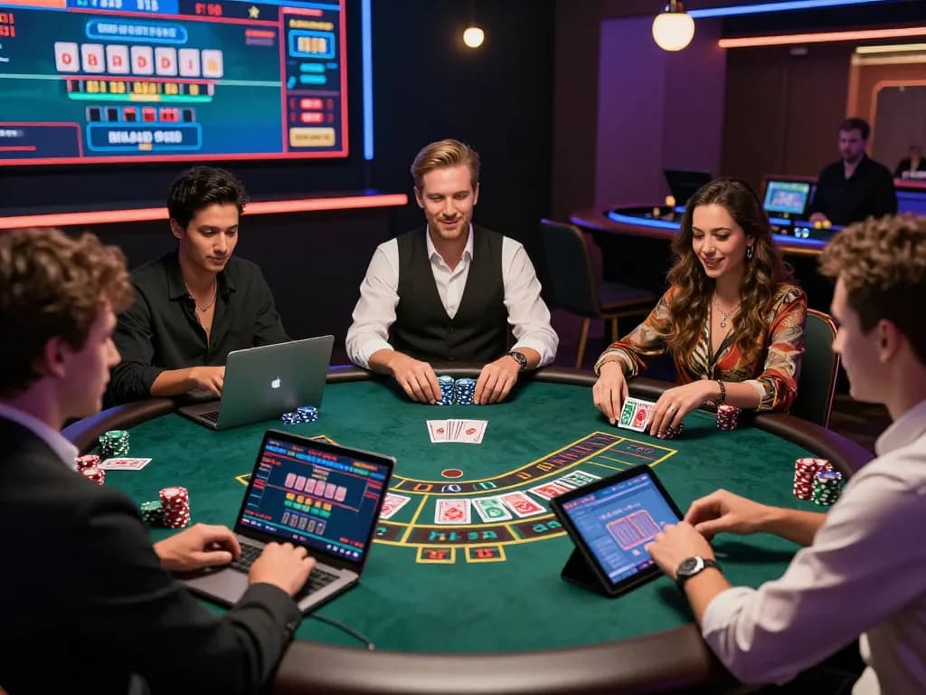 Engaged players at a live baccarat table in an immersive online casino atmosphere.