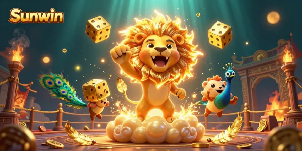 Sunwin delivers thrilling gameplay with vibrant visuals of a casino atmosphere featuring the roaring sun lion and golden dice.