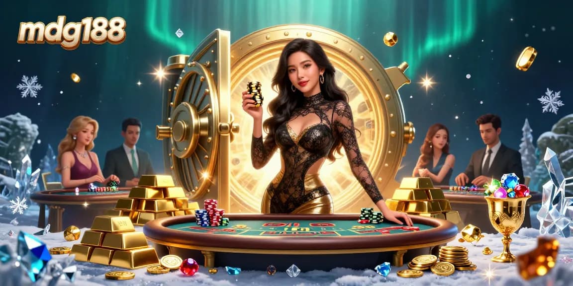 Engage with mdg188 at the exclusive VIP baccarat table surrounded by sparkling treasure and gems.