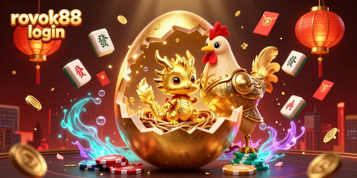 Engaging scene of a golden dragon emerging from a nest of poker chips in a lively rokok88 login atmosphere