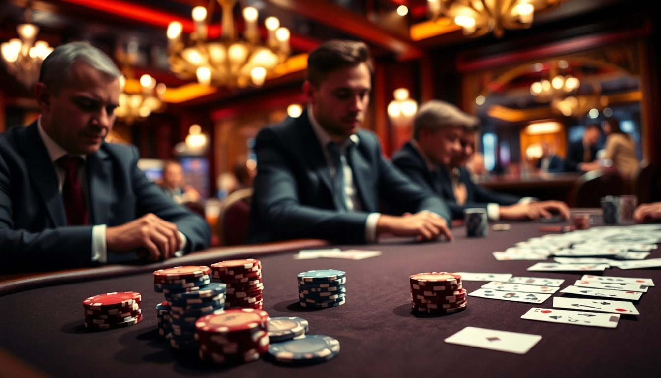 Permainan seru di MABAR88 yang menampilkan para pemain poker dan suasana kasino yang mewah.