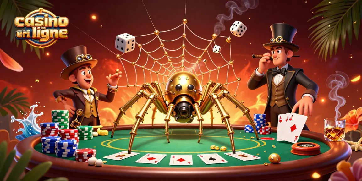 Découvrez le nouveau casino en ligne avec une araignée steampunk et des dés chanceux, captivant l'esprit du jeu.