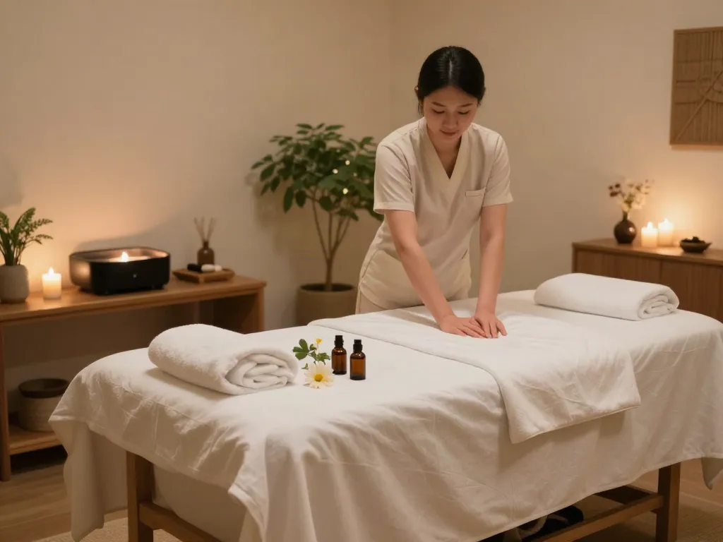 Relaxing 영종도출장마사지 in a serene spa room with soothing ambiance.