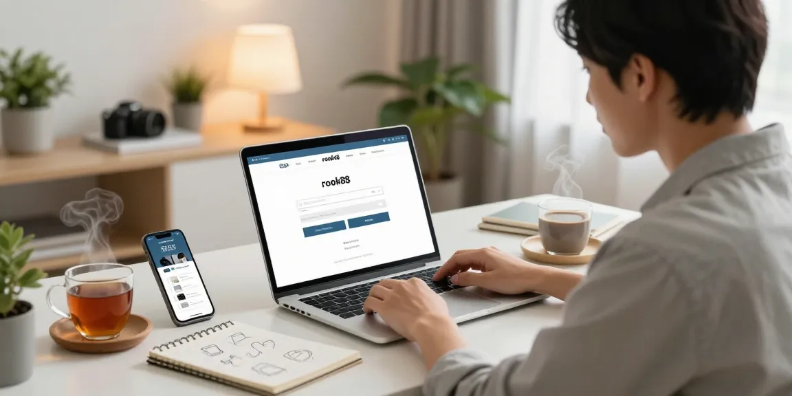 Young adult accessing the rokok88 login page in a cozy home office