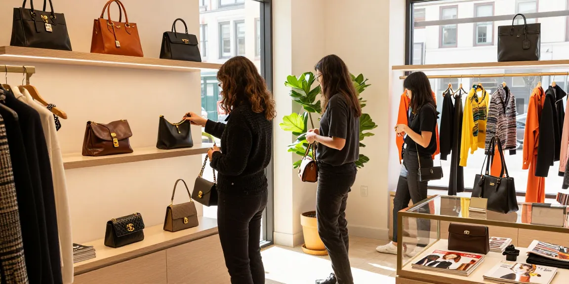 The stylish individual exploring premium 명품 레플리카 fashion items in a boutique.