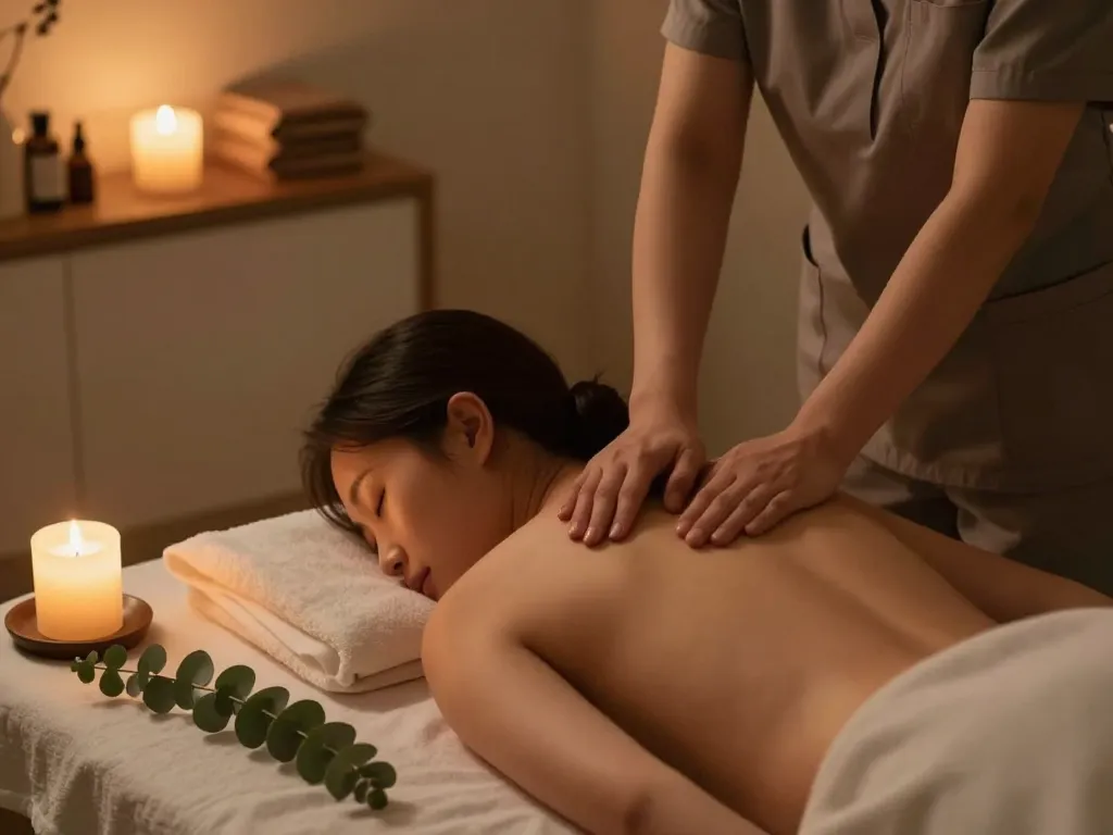 Therapist delivering 서울출장마사지 in a serene home spa, promoting relaxation and well-being.
