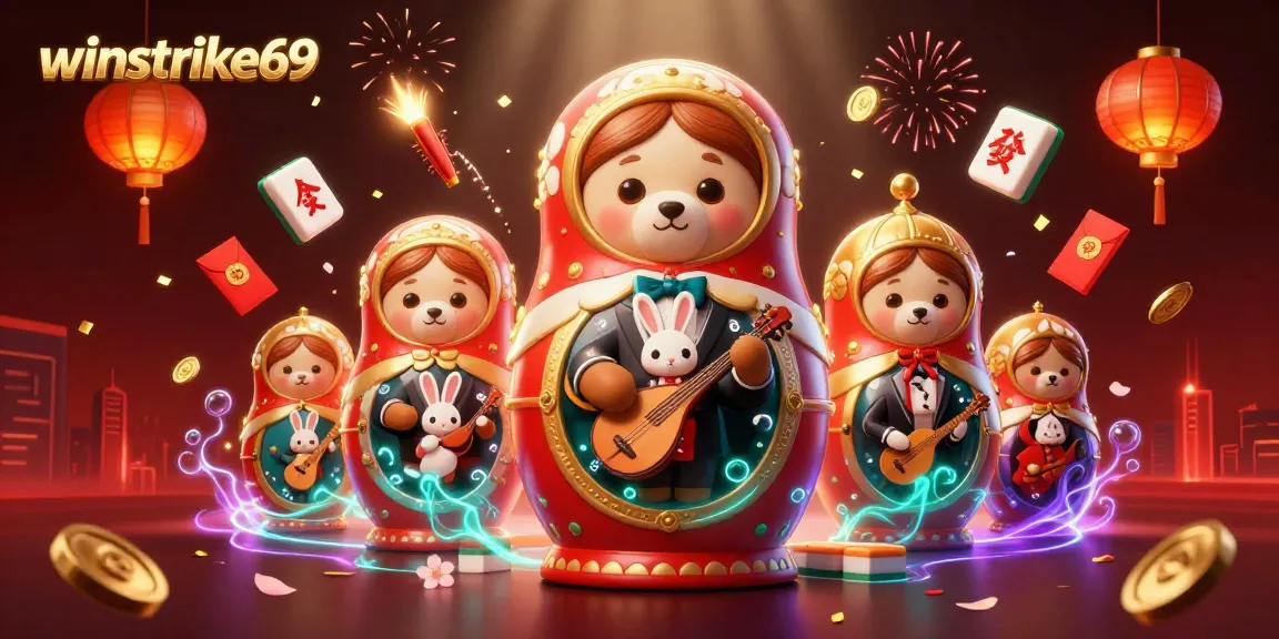 Winstrike69 showcases an ultra-detailed 3D scene with vibrant casino elements and animated characters.