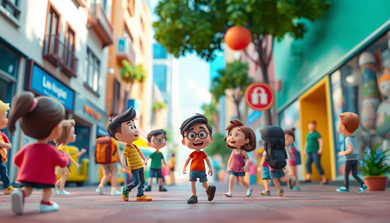 2D Animation characters engaging in a lively urban setting with colorful designs.