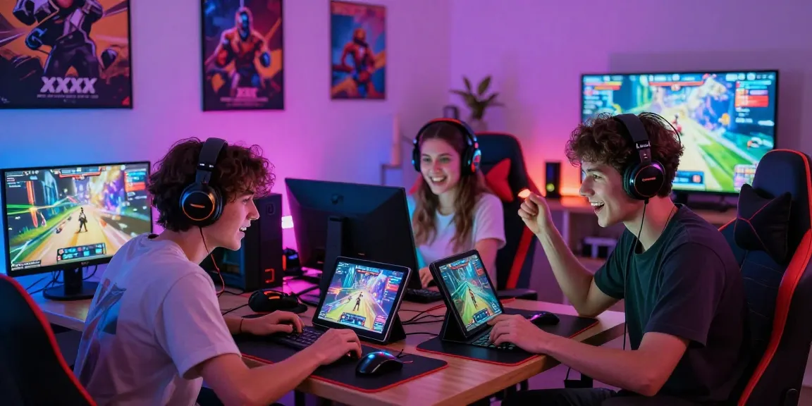 Enjoying thrilling xxx games in a vibrant gaming setup with friends.
