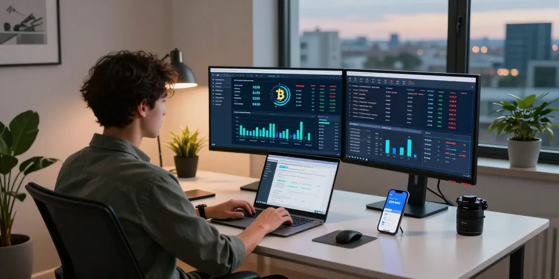 cloud mining service workspace showing cryptocurrency analysis, Bitcoin transactions, digital wallet management in a modern setting