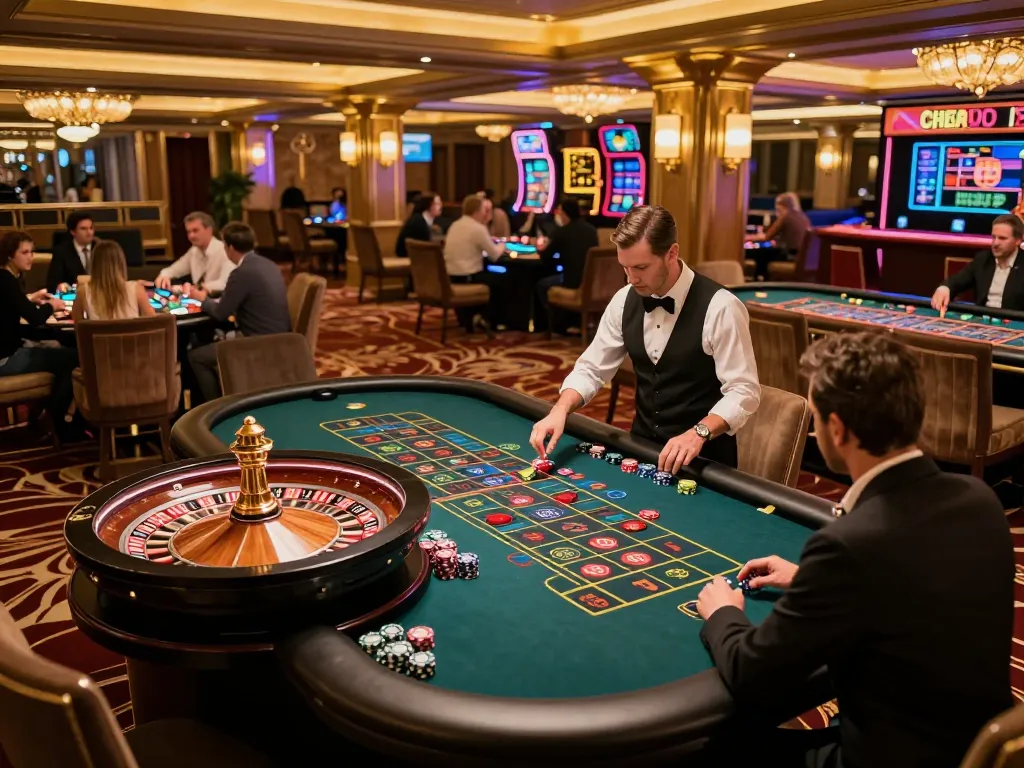 Engaged players at a roulette table in a casino senza licenza adm, creating a lively gaming atmosphere.