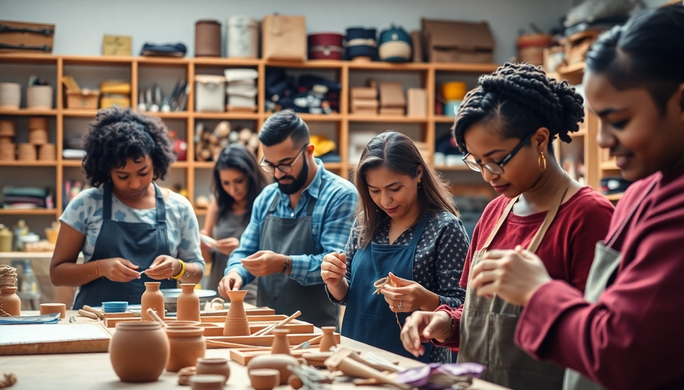 Engaged artisans in hands-on craft training programs demonstrating creativity and skill in a well-stocked studio.
