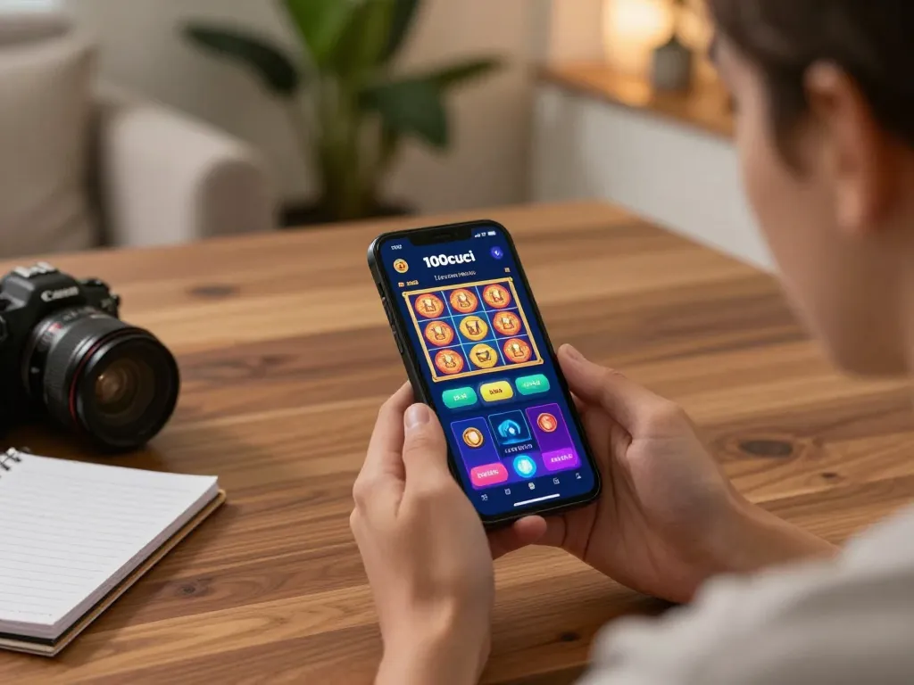 Engaging gameplay on the 100cuci login screen in a cozy home setting, showcasing a user-friendly interface.