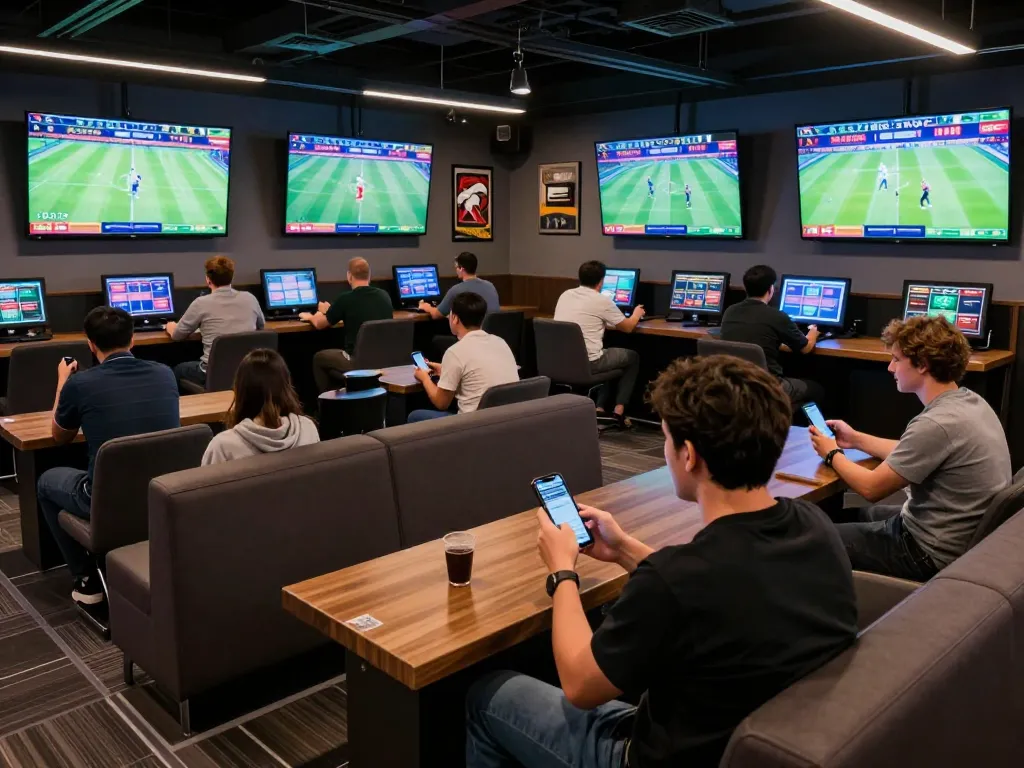 Experience the excitement of sports betting at HB88 with fans placing bets on their smartphones.