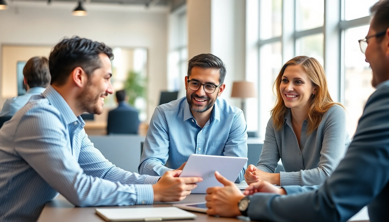Marketingberatung in einem modernen Büro mit digitalem Austausch.