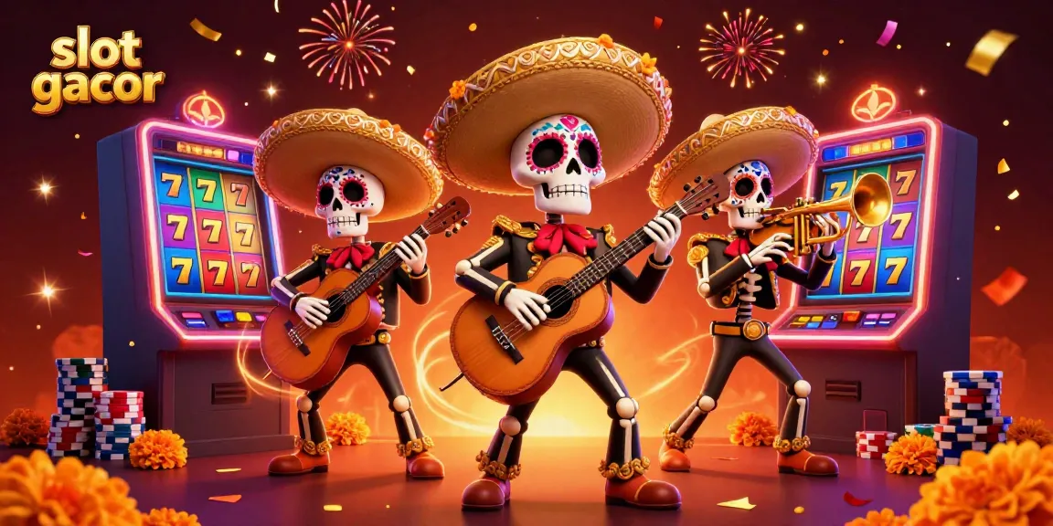 Experience exhilarating slot gacor action in a vibrant 3D casino scene filled with celebration elements.