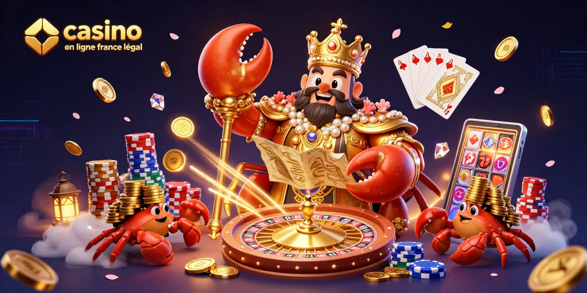 Profitez des jeux dans un casino en ligne france légal avec un crabe en or et des piles de jetons scintillants.