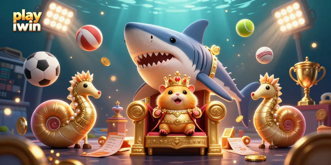 Play iwin and win big with this vibrant casino-themed 3D illustration featuring royal characters.