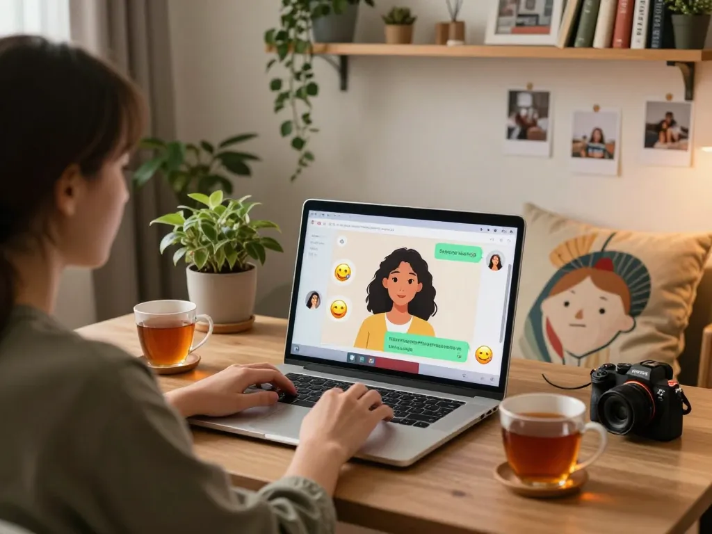 Engaging with girlfriend ai in a cozy home office setting, showcasing modern virtual connection.