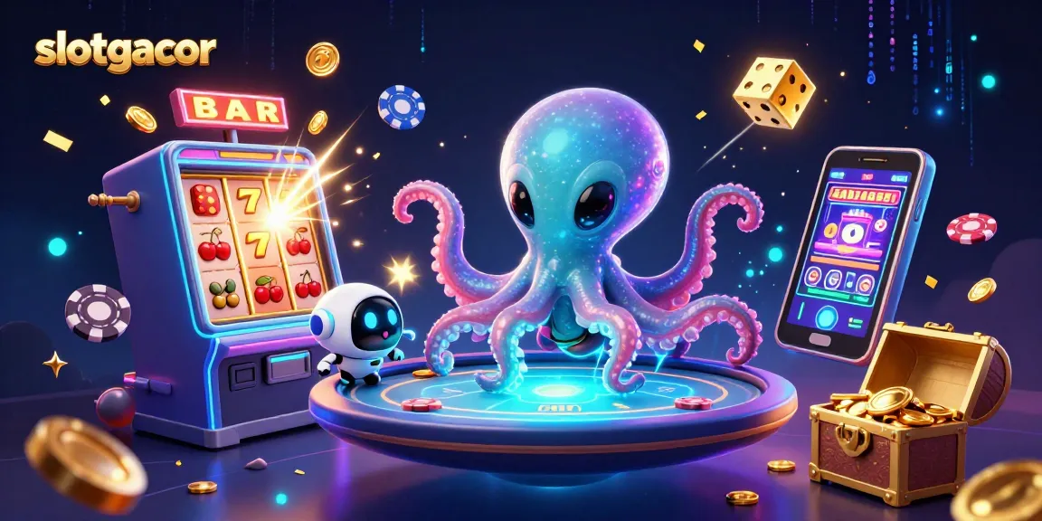 Experience excitement with slotgacor featuring a whimsical alien octopus and jackpot bursts in a vivid gaming scene.