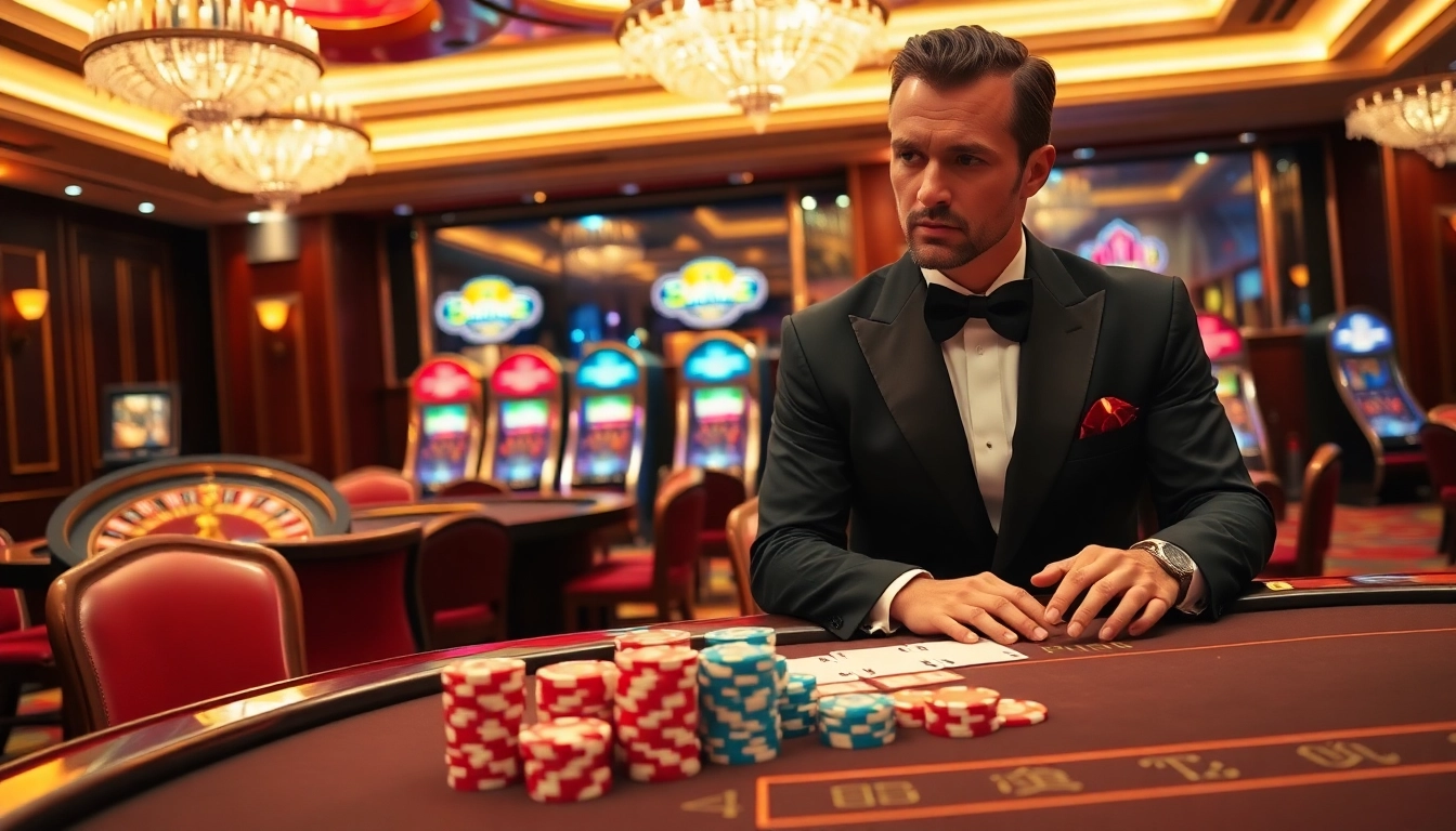 Experience the thrill of the top club casino with vibrant poker tables and illuminated slot machines.