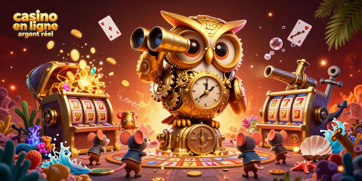 Plongez dans le monde du casino en ligne argent réel avec une illustration captivante des jeux de machines à sous et des trésors sous-marins.