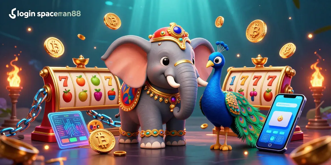Experience the excitement of slot games and login spaceman88 with vibrant 3D casino-themed illustration.