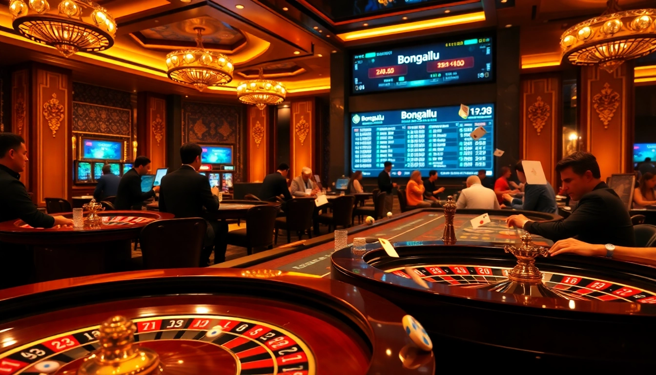 Bongdalu live betting action with poker chips and players at a luxury casino table