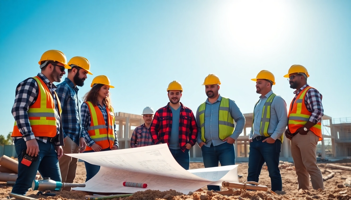 Construction member organization team engaged on-site, demonstrating collaboration and professionalism.