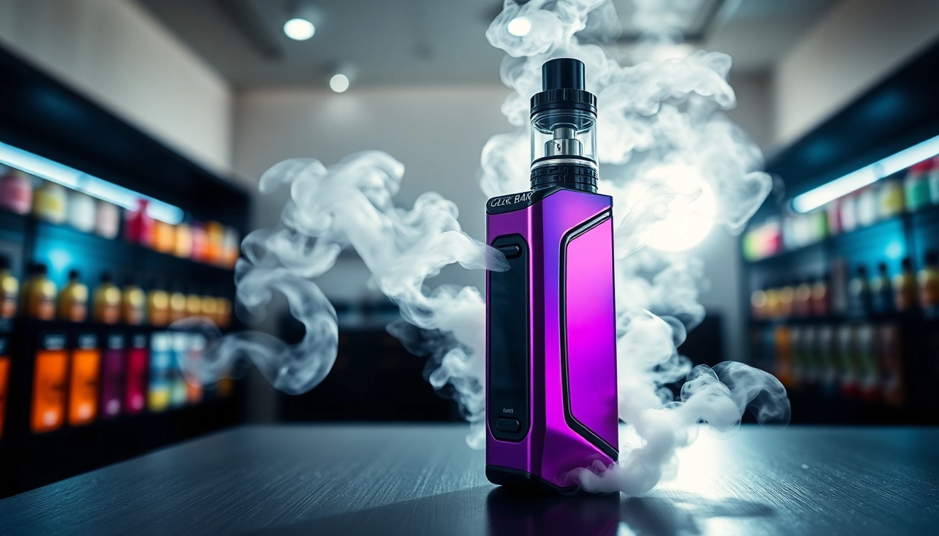 Showcasing the Geek Bar Pulse X vaporizer in a modern vape shop with vibrant flavors.