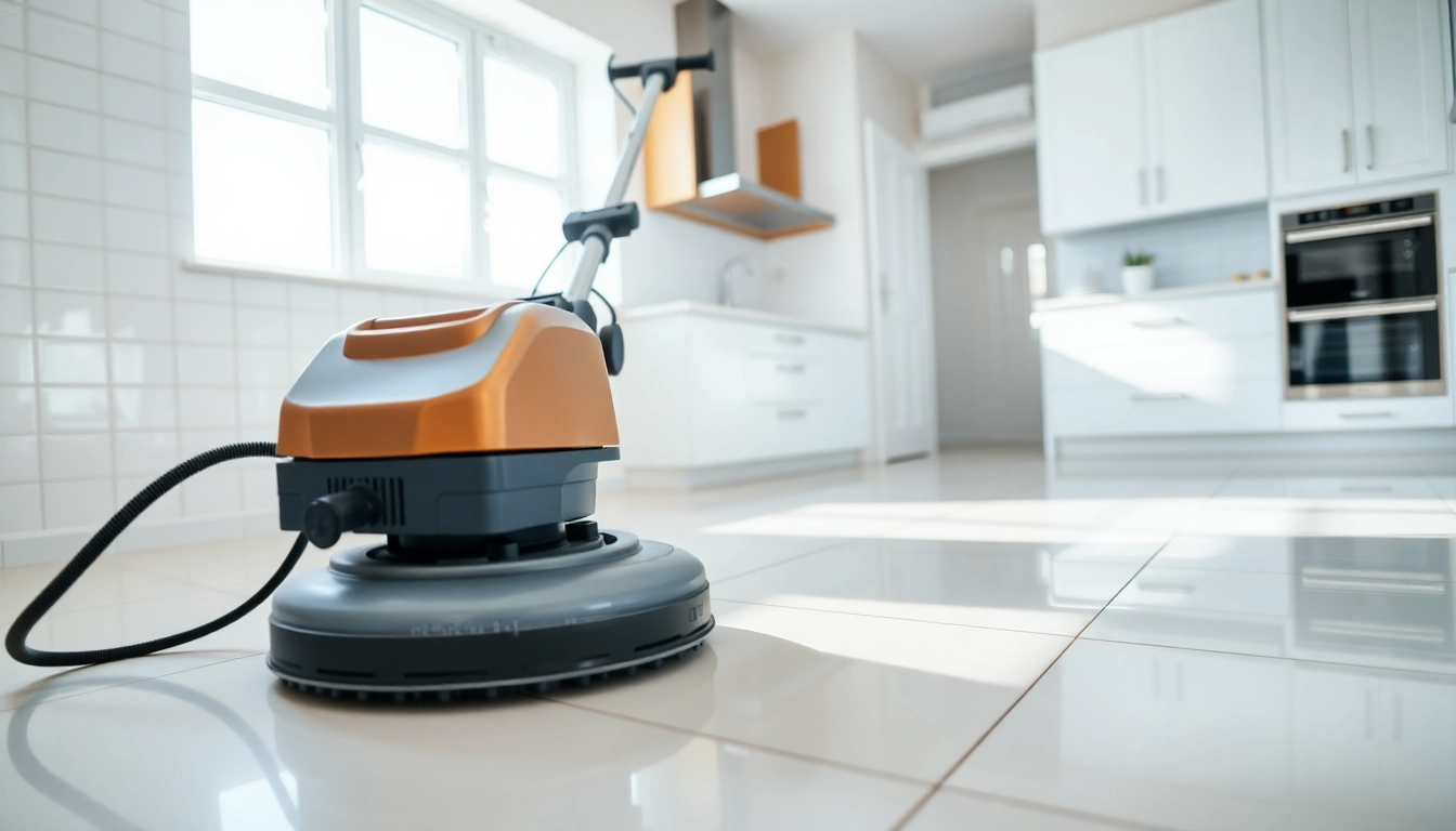 Skilled tile cleaners near me providing professional cleaning services in bright kitchen.