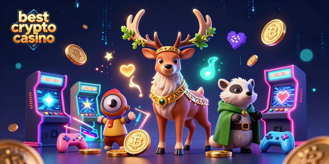 Découvrez le meilleur crypto casino avec une illustration dynamique de personnages fantastiques et des éléments de jeu captivants.