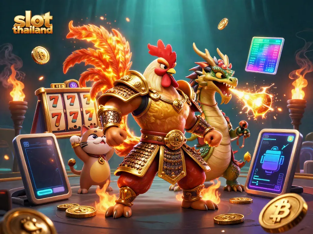 Engage in exciting slot thailand gameplay with vibrant characters and casino elements.