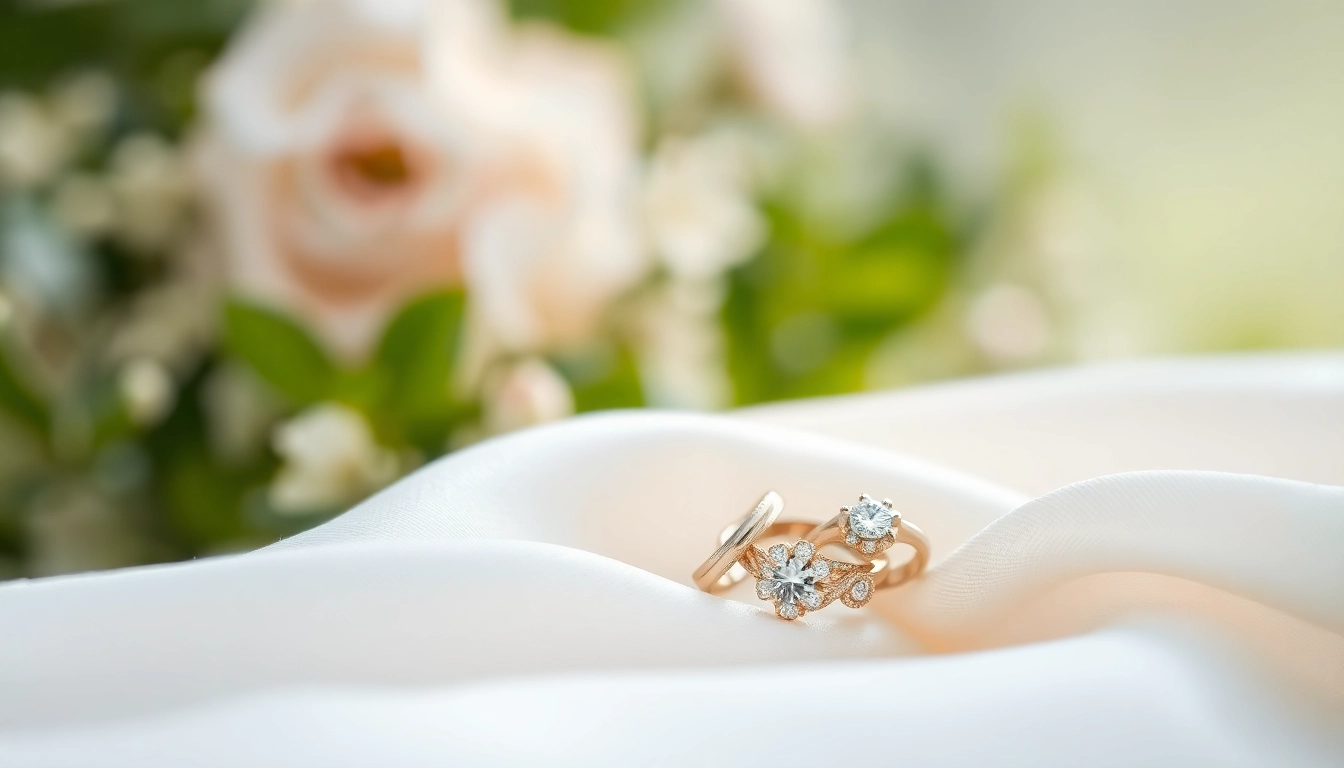 Couple rings presented elegantly on smooth silk, radiating romance and commitment.