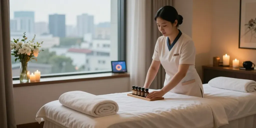 Experience Samsungdong's professional 출장마사지 with serene atmosphere and soothing decor.