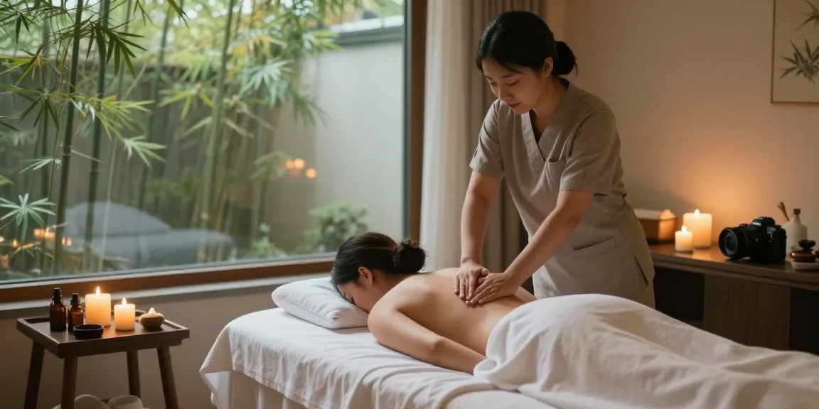 대구스웨디시 massage therapy room with candles and soothing ambiance.