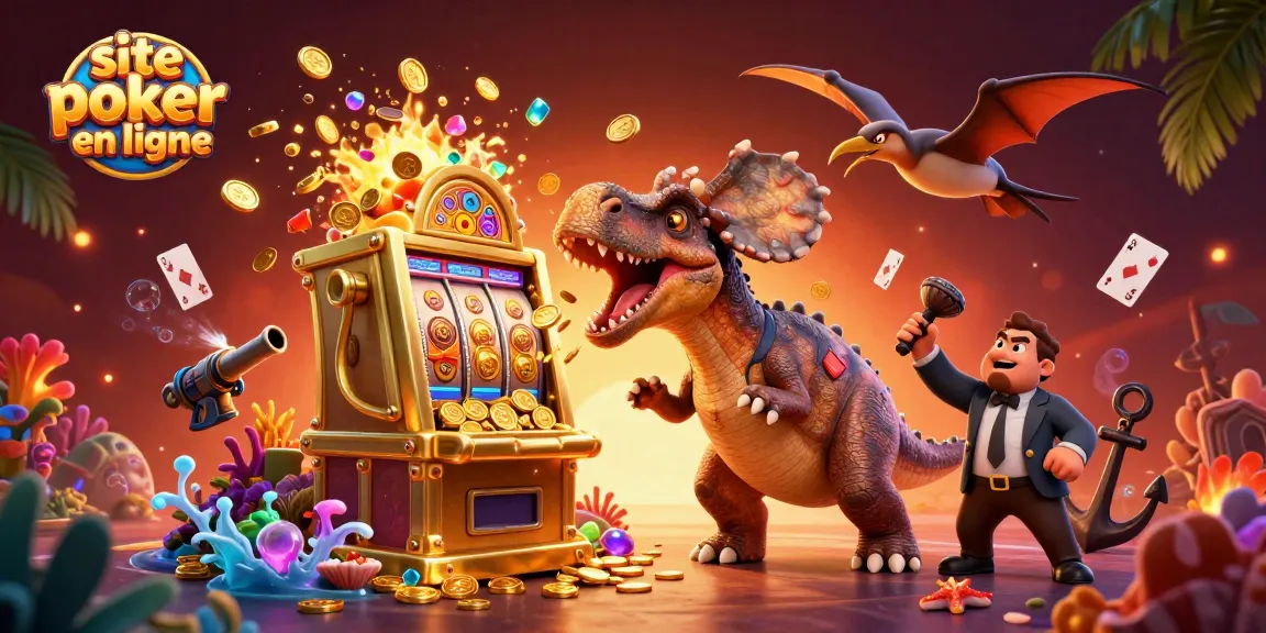 Plongez dans le monde du site poker en ligne avec une illustration dynamique de créatures de casino en action.