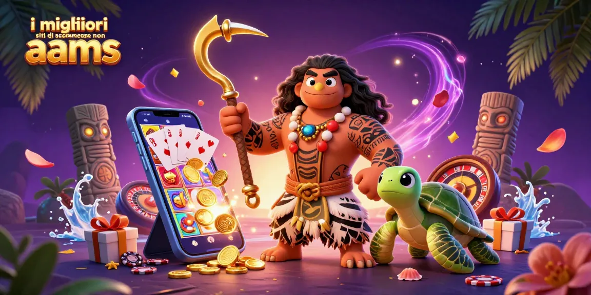 Scopri i migliori siti di scommesse non AAMS con un demigod e una tartaruga, immersi in un'illustrazione vibrante.