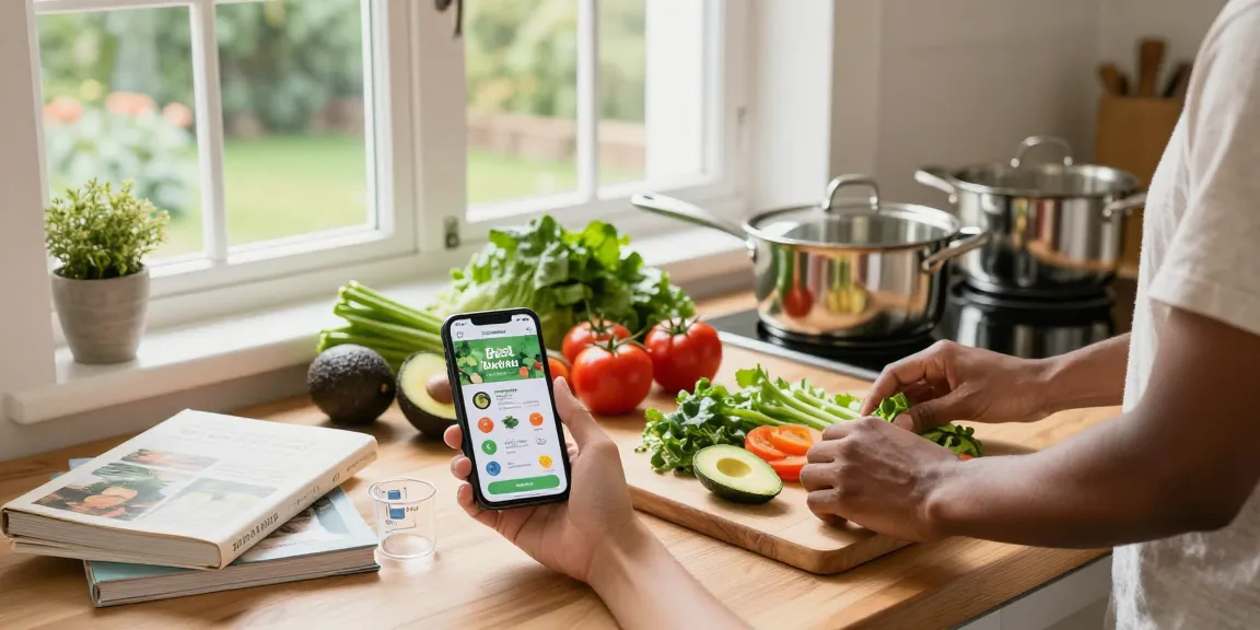 Healthy meal prep in a bright kitchen showcasing the best nutrition app for easy tracking.