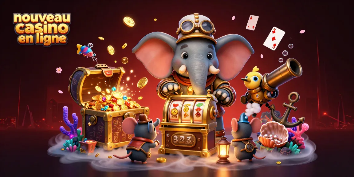 Illustration dynamique de nouveau casino en ligne avec éléphant steampunk jouant sur des machines à sous