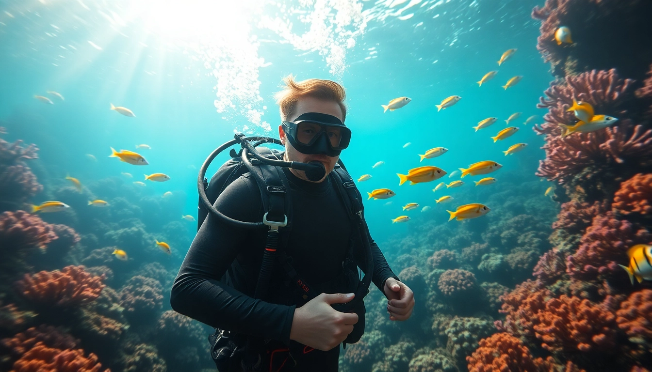 SSI Open Water Diver Kurs: Taucher in atemberaubender Unterwasserlandschaft mit Korallen und Fischen.